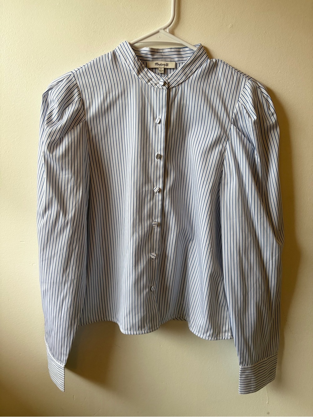 Madewell White Button-Up Shirt with Black Pinstripes